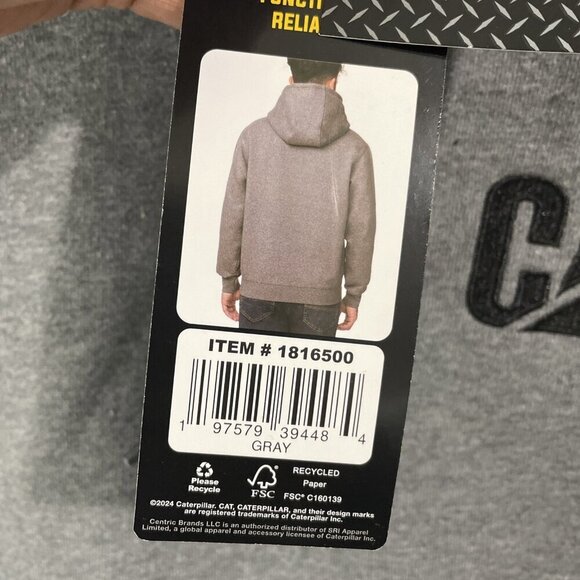 New Men's CATERPILLAR Size Large Gray CAT Logo Heavyweight Hoodie Sweatshirt - Picture 4 of 7